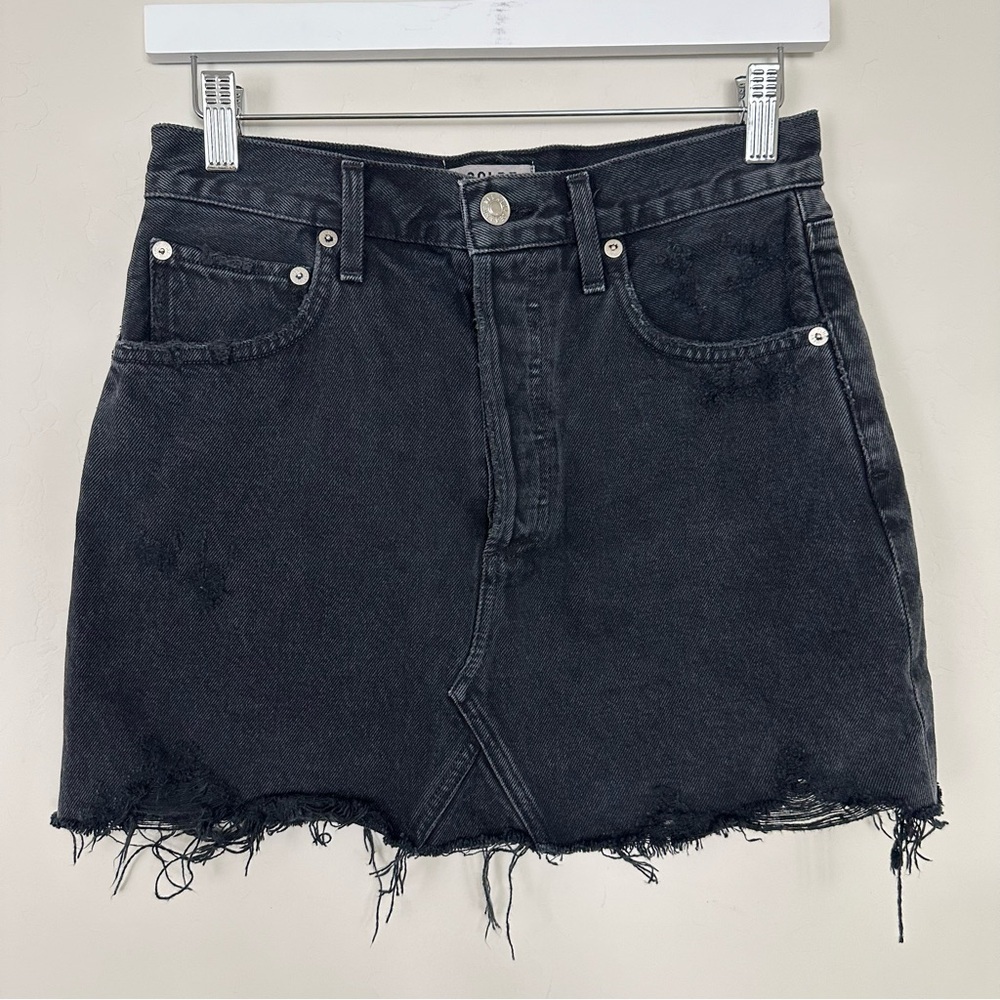 Agolde Quinn Black Denim Cut off Skirt